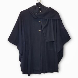 Avoca Collection Wool Cashmere Cape One Size Black Ireland Attached Scarf Gold